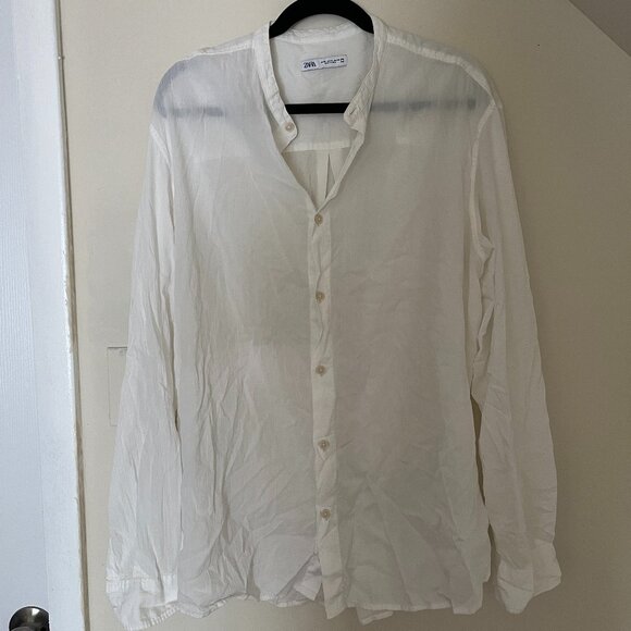 Zara Women's XL White Mandarin Collar Button-Down Shirt - Picture 1 of 3